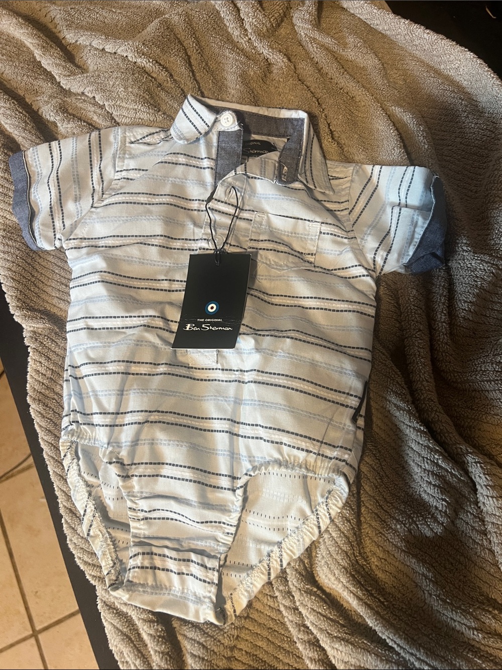 Ben Sherman White and Navy Striped Short-Sleeve One-Piece